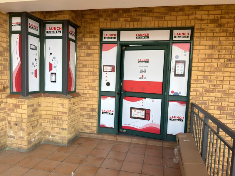 The branded Launch Dealer SA entrance at Shop AG008, Midrand Motor City